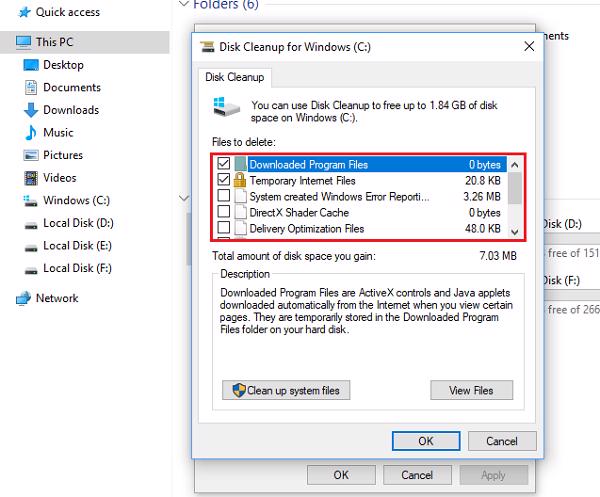Xác định những tập tin muốn xóa