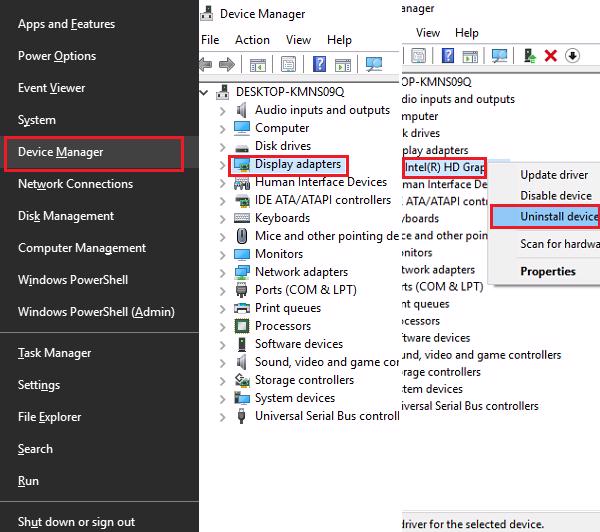 Windows Device Manager -> Display drivers -> Uninstall device -> Delete the driver for this device -> OK