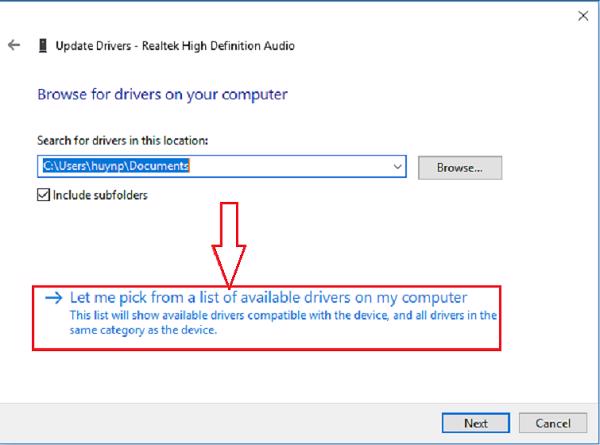 Chọn vào Let me pick from a list of device drivers on my computer