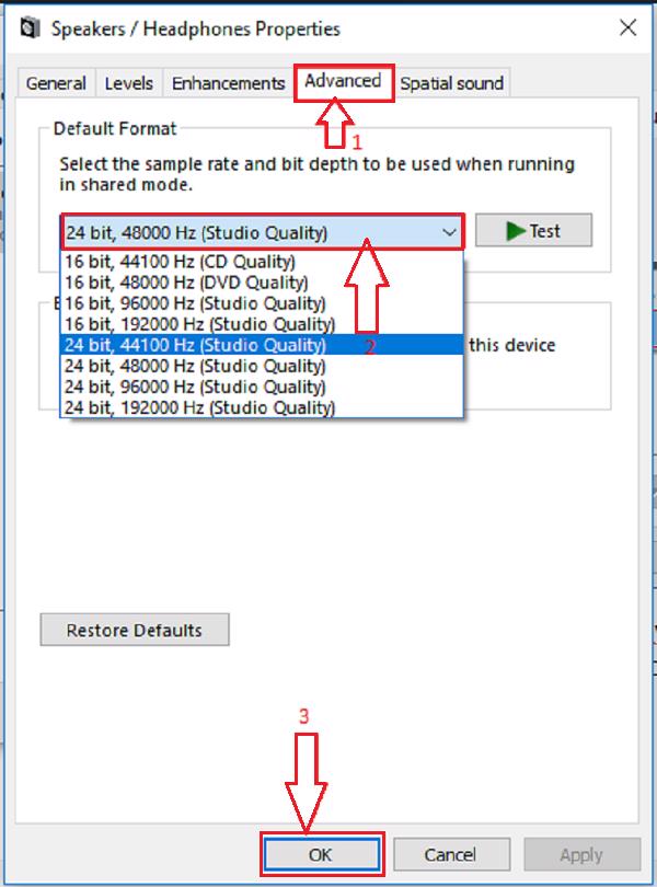 Chọn vào mục Tab Advanced