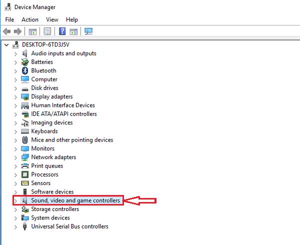 Nhấn chuột phải 2 lần vào mục Sound, video and game controllers