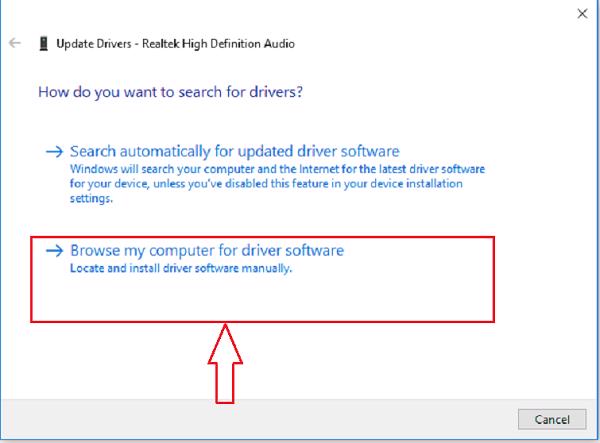 Chọn vào Browse my computer for driver software