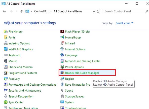 Nhấn vào Realtek HD Audio Manager