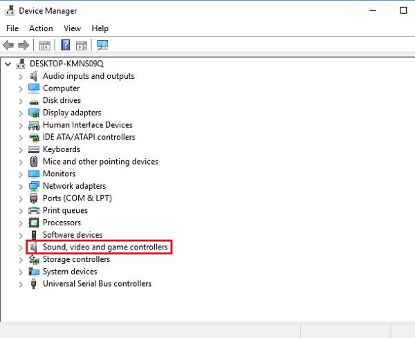 chọn vào Sound, video and game controllers