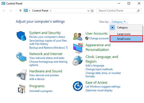 Chọn vào View by as Small icons