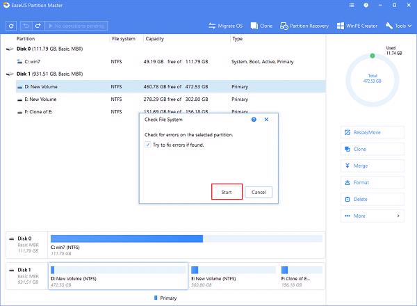 Nhấn vào Start để tiếp tục