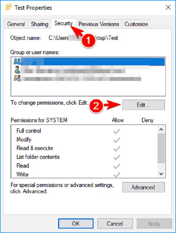 Chuyển đến tab Security