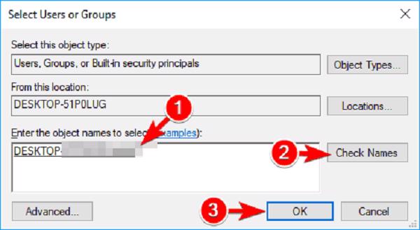 Nhấp vào nút Check Names