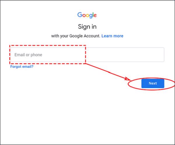 Điền email hay số điện thoại của các bạn vào ô trống và tiếp đến nhấn vào Next
