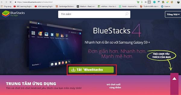 Truy cập vào website bluestacks.com