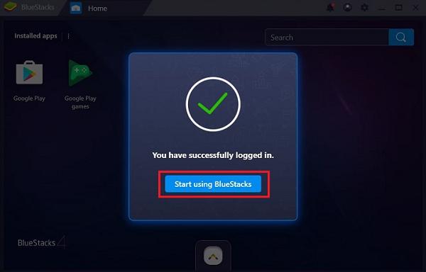 Chọn vào Start using BlueStacks để bắt đầu sử dụng
