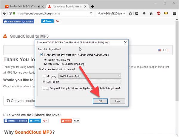 Các bạn kích chọn vào Lưu tập tin -> OK