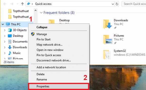 Nhấn chuột phải vào This PC -> Properties