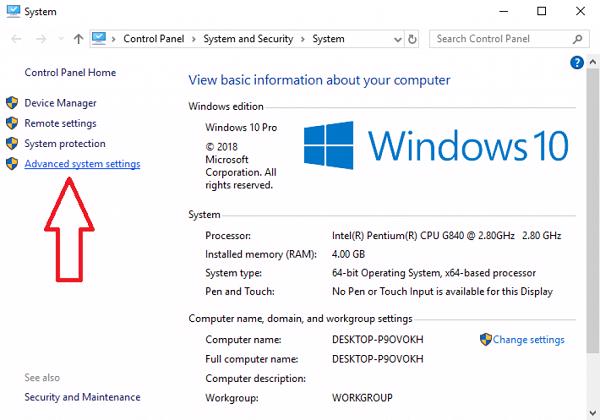 Nhấn chọn vào Advanced system settings
