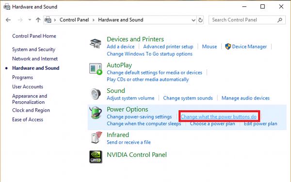 Nhấn chọn vào Change what the power buttons do ở trong mục Power Options