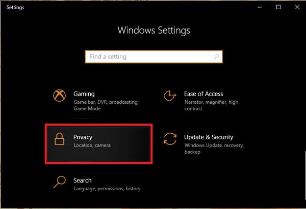 Start Menu -> Settings -> Privacy