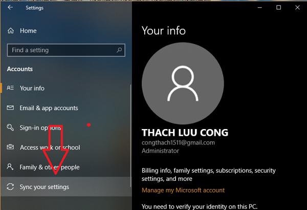 Nhấn chọn vào Sync your settings