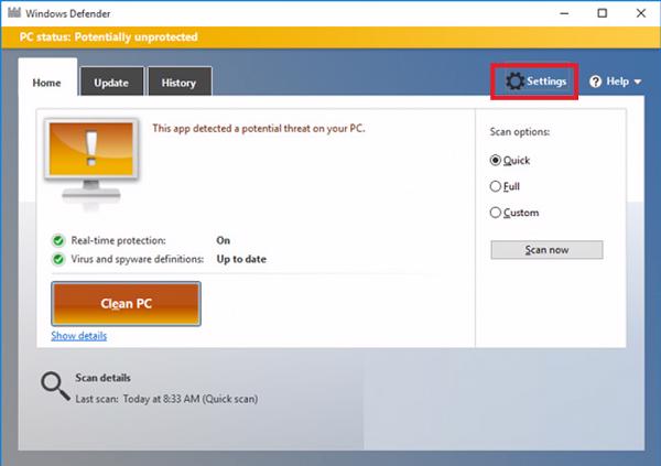 Nhấn chọn vào mục Settings
