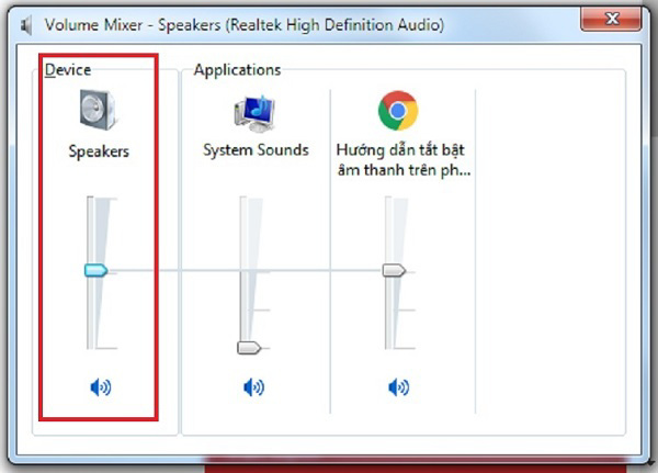 Nhấn vào biểu tượng chiếc loa ở mục Device Speakers
