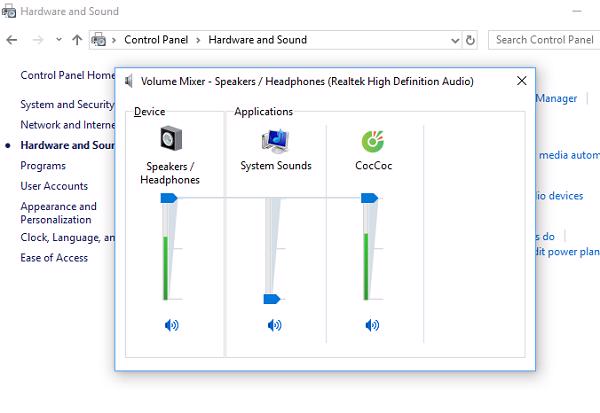 Ở mục Applications tại cột System Sounds -> hãy kéo thanh âm lượng loa về vị trí 0