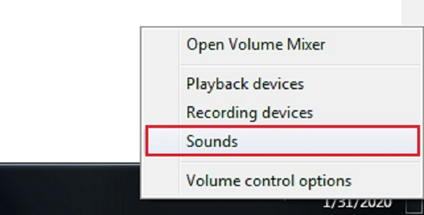 Nhấn chuột phải vào biểu tượng chiếc loa -> Sound