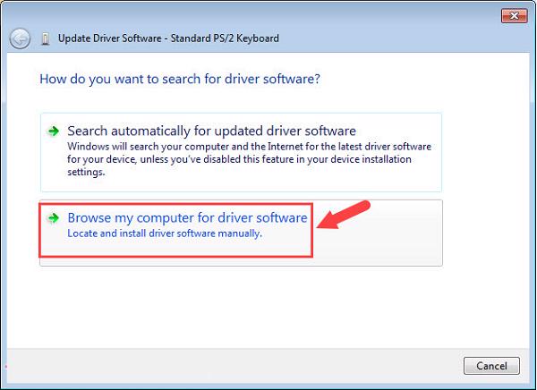 Chọn vào mục Browse my computer for driver software