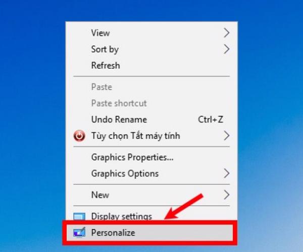 Nhấn chuột phải và chọn vào Personalize