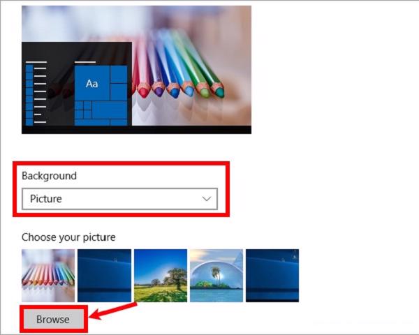 Picture -> Choose your picture -> Browse
