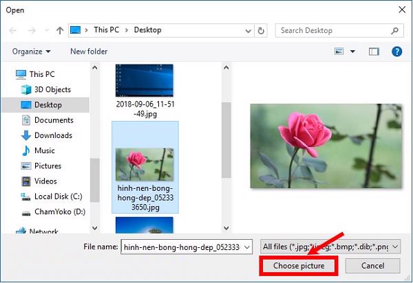 Chọn vào Choose picture