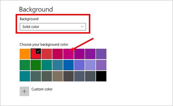 Hiển thị ảnh màu Solid color -> mục Choose your background color
