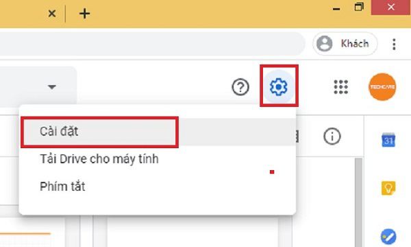 Nhấn chọn vào biểu tượng bánh răng cưa và tiếp tục chọn vào Cài đặt