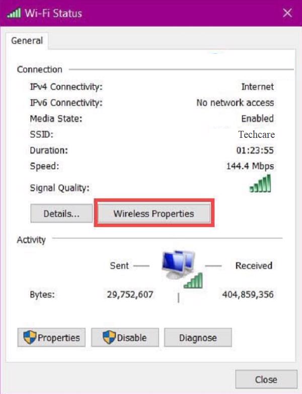 Nhấn vào mục Wireless Properties