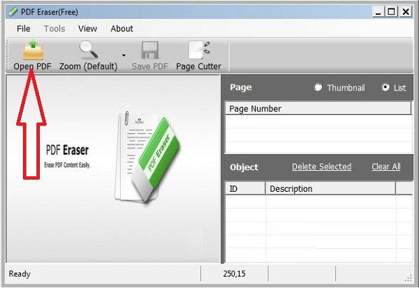Nhấp chuột chọn vào mục Open PDF trên thanh menu để có thể mở file PDF cần xóa chữ