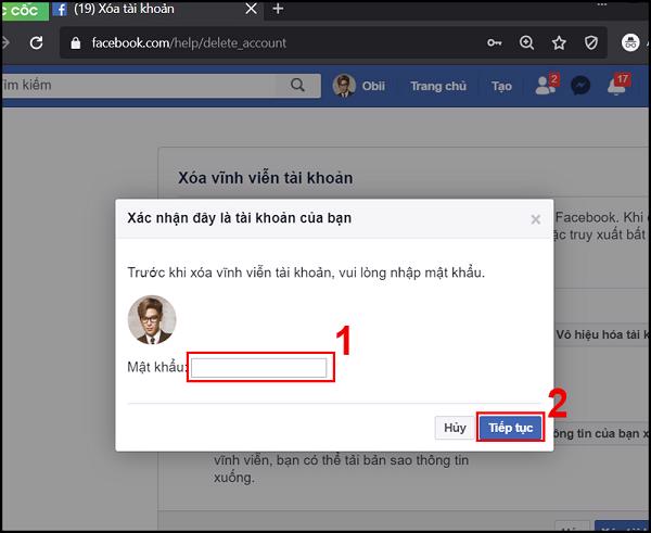 Nhập lại mật khẩu đăng nhập tài khoản rồi nhấn vào nút Tiếp tục
