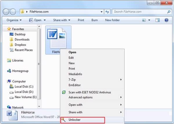 Nhấn chuột phải vào file mà mình cần xóa và chọn Unlocker tiếp đến chọn Delete