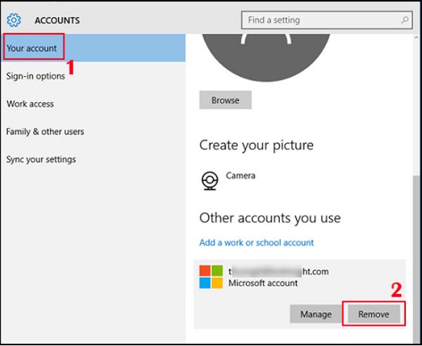 Chọn vào Your account -> Other accounts you use -> chọn tiếp vào Remove