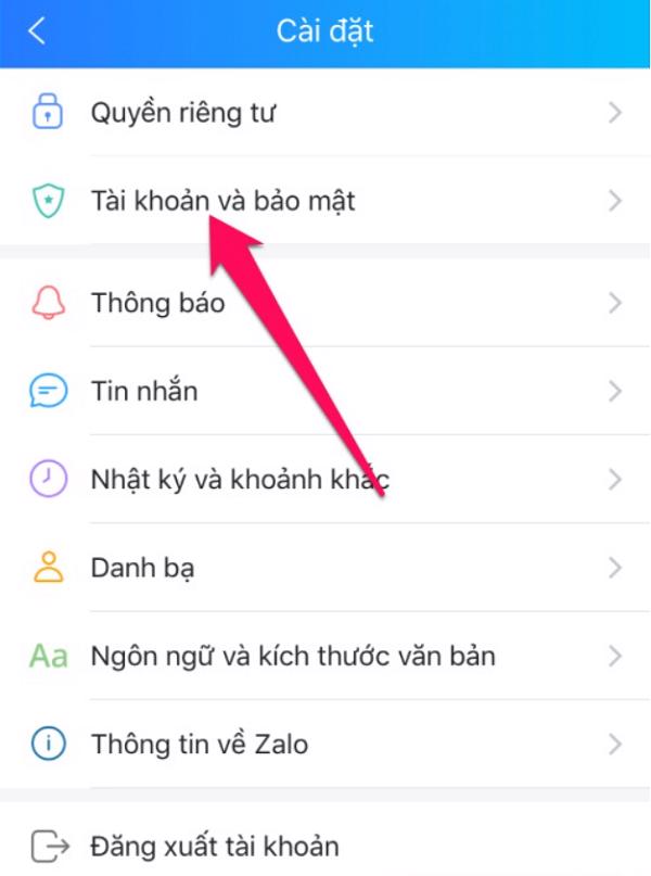 Các bạn chọn Tài khoản và bảo mật