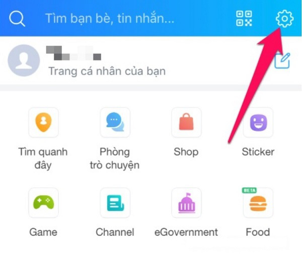 Nhấn vào icon bánh răng cưa góc trên cùng bên phải