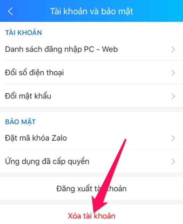 Nhấn vào nút Xóa tài khoản
