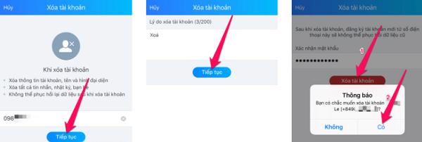 Nhấn tiếp vào nút Xóa tài khoản -> Có
