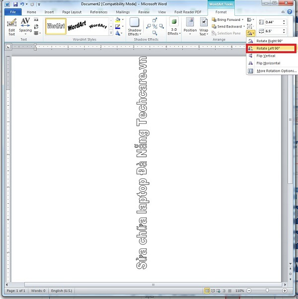 Xoay hướng chữ trong word sang trái 90 độ