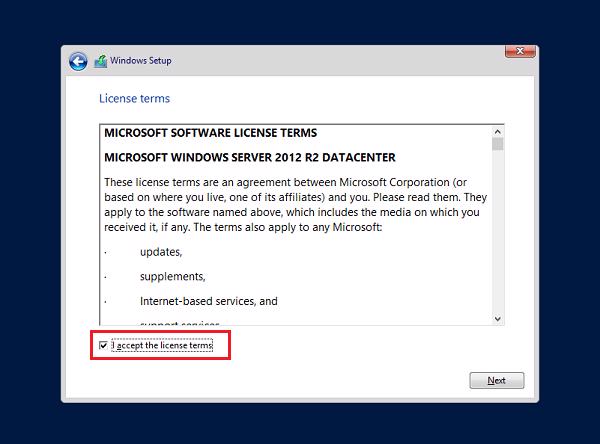 Nếu các bạn đồng ý OK thì nhấn chọn vào I accept the license terms và nhấn tiếp Next