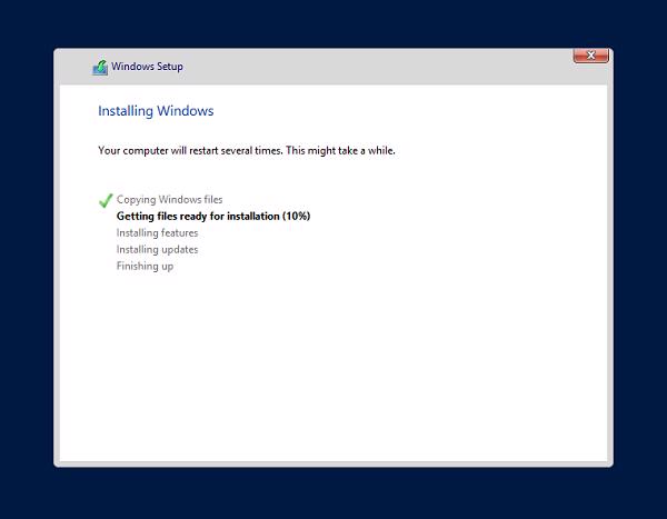 Quá trình cài đặt bắt đầu diễn ra