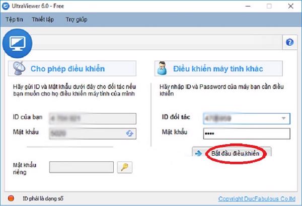 Nhấn vào nút Bắt đầu điều khiển