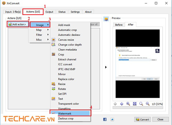 Actions -> Add Action -> Images -> Watermark