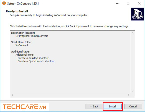 Nhấn vào Next cho tới khi nào hiển thị nút Install