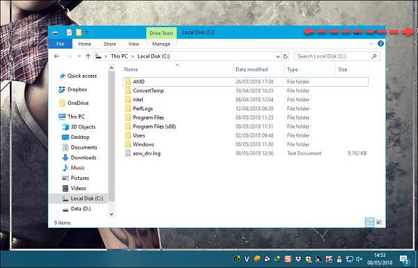 Sử dụng chuột nhấn giữ vào cửa sổ đó và kéo sát kịch vào ngay cạnh màn hình bên phải