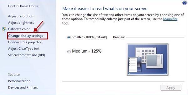 Chọn vào Change display settings trong menu trái