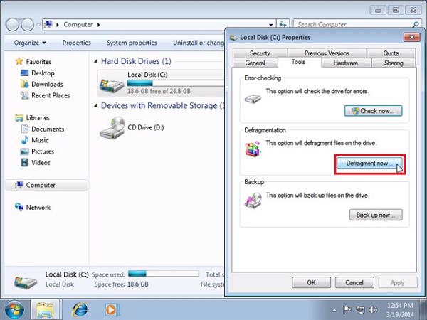 Chọn tiếp vào Defragent Now...
