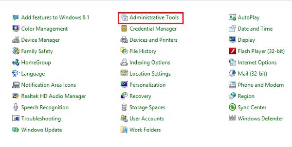 Các bạn chọn vào Administrative Tools